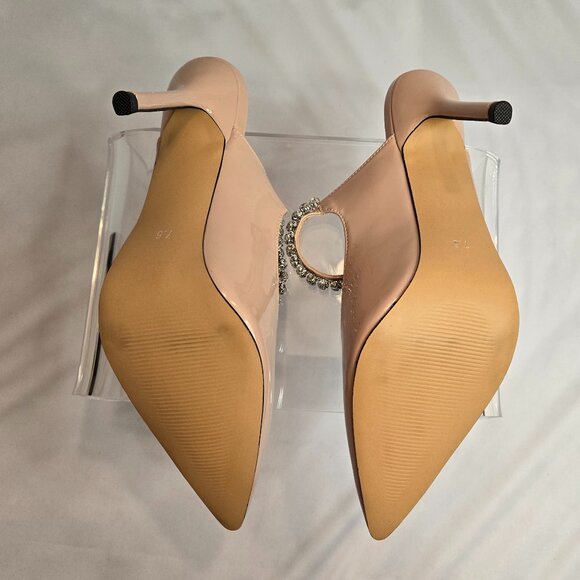 MIRAAZZURRA Women Rhinestone Strappy Pointed Toe Stiletto Sz 7.5 Nude - Picture 9 of 9